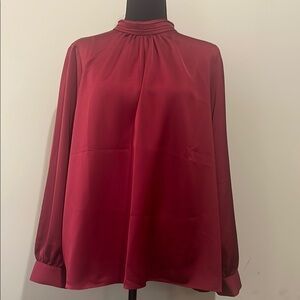 J. Crew Red Blouse with High Neckline and Flowy Silhouette